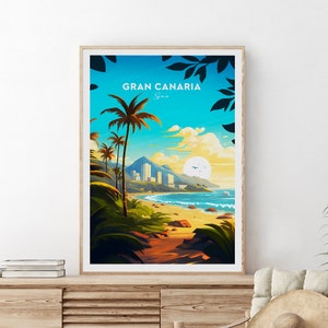 Gran Kanaria traditioneller Reisedruck - Spanien, Gran Kanaria Druck, Gran Kanaria Plakat, Hochzeitsgeschenk, Geburtstagsgeschenk, Gewünschter Text
