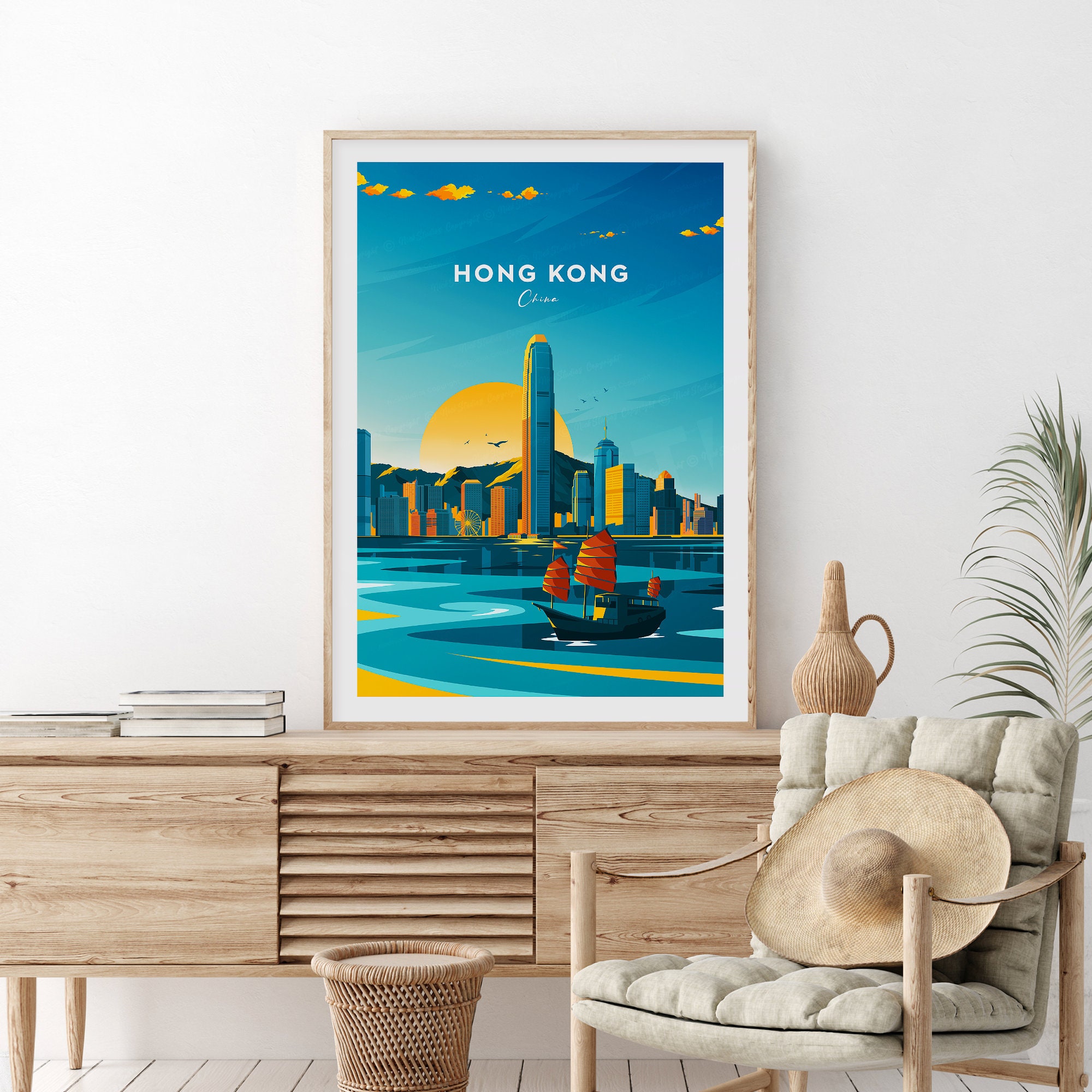 Discover Honk Kong traditional travel print - China, Hong Kong poster, Wedding gift, Birthday present