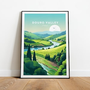 Douro valley traditional travel print - Portugal, Douro valley poster, Douro valley wall art, Birthday gift, Wedding present