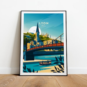 Lyon traditional travel print - France, Lyon poster, France print, Wedding gift, Birthday present, Custom Text, Personalised Gift