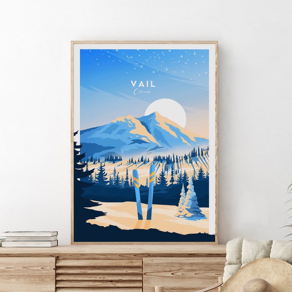 Three-dimentional Vail traditional ski print - Colorado, Vail poster, Wedding gift, Birthday present, Custom Text, Personalised Gift