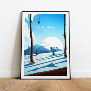 Courchevel traditional travel print - France - Ski resort, Custom Text, Personalised Gift