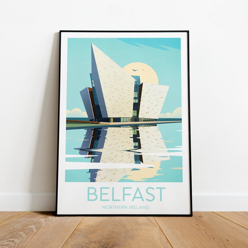 Affiche de voyage à Belfast Irlande du Nord Poster de voyage à Belfast, texte personnalisé, cadeau personnalisé image 1