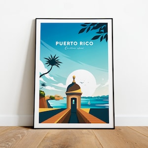 Puerto Rico traditional travel print - Caribbean island, Travel prints, Birthday gift, Wedding present, Custom Text, Personalised Gift