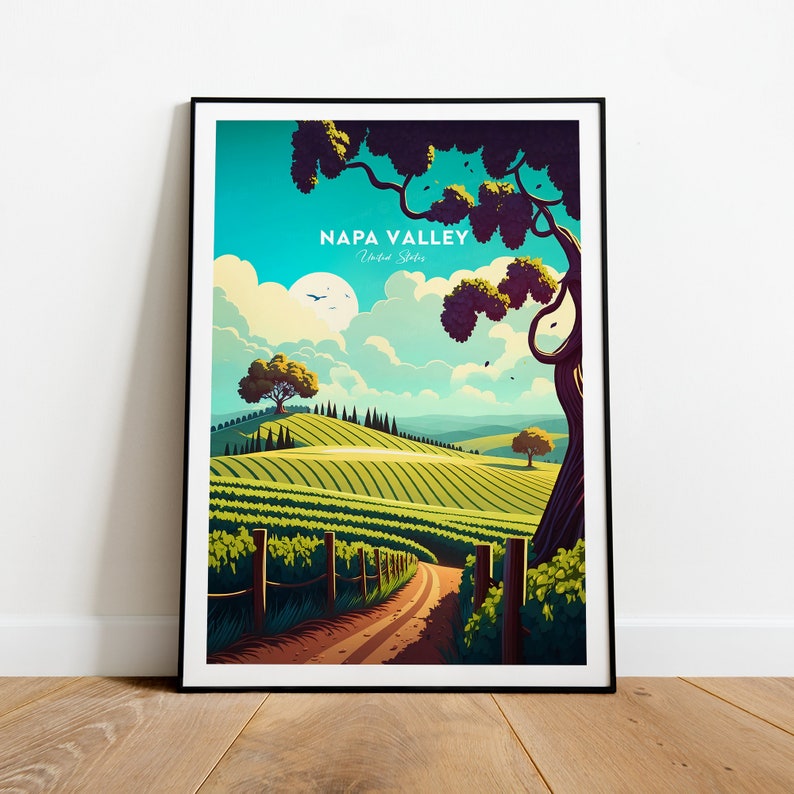 Napa Valley traditional travel print United States, Napa Valley print, Napa Valley poster, Vineyards artwork, Wedding gift, Birthday print image 1