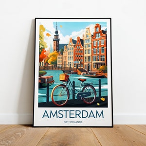 Impression de voyage à Amsterdam - Pays-Bas, affiche d'Amsterdam, cadeau d'anniversaire, cadeau de mariage, texte personnalisé, cadeau personnalisé