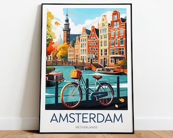 Amsterdam travel print - Netherlands, Amsterdam Poster, Birthday present, Wedding Gift, Custom Text, Personalised Gift