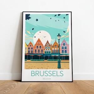 Impression de voyage à Bruxelles - Belgique, affiche de Bruxelles, impression de Bruxelles, oeuvre d'art de la Belgique, cadeau de mariage, texte personnalisé, cadeau personnalisé