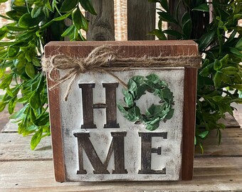 Rustic Home Sign for Tiered Trays, Rustic Farmhouse Style, Shelf Sitter, Distressed Mini Sign, Tiered Tray Decor