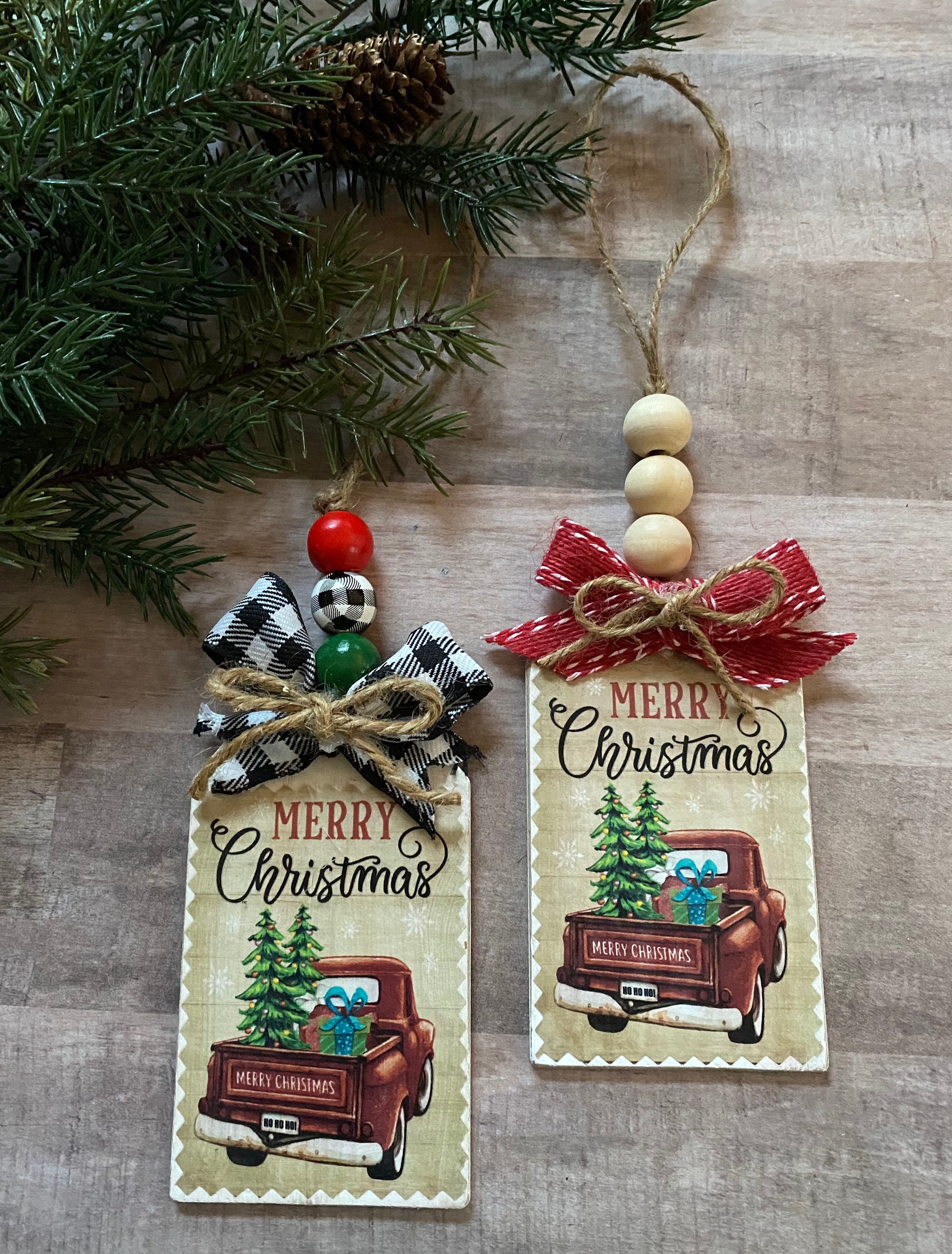 Little Red Truck Wood Tags Farmhouse Christmas Ornaments - Etsy