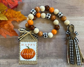 Fall Beaded Garland, Fall Tiered Tray Decor, Farmhouse Beads, Thanksgiving, Halloween, Pumpkin Wooden Bead Garland, Tiered Tray Decor