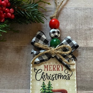 Little Red Truck Wood Tags, Farmhouse Christmas Tree Ornaments, Beaded ...