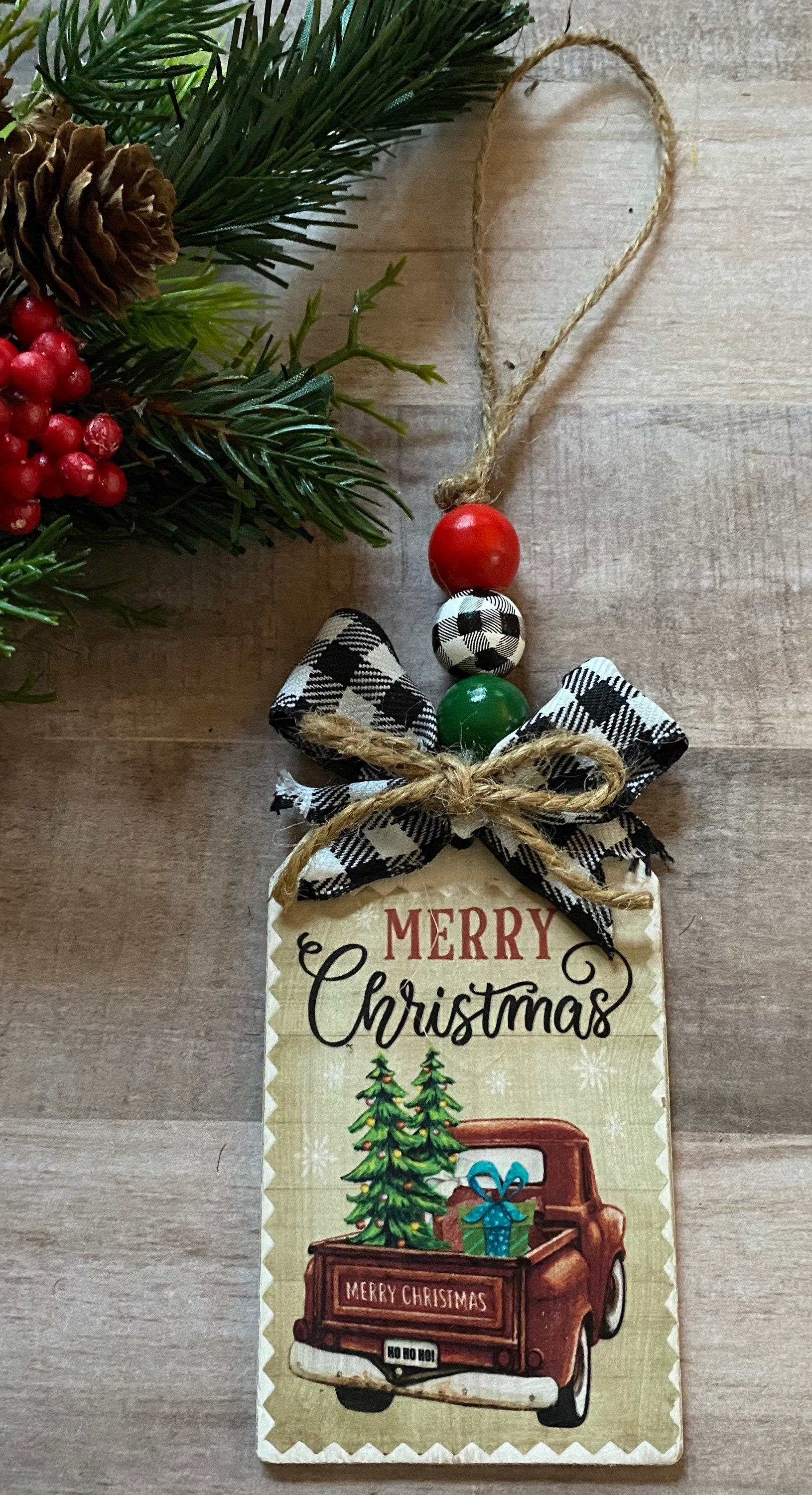 Little Red Truck Wood Tags Farmhouse Christmas Ornaments - Etsy