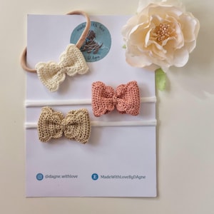 Crochet Baby Headband Set: Handmade Cotton Bows, Newborn Hair Accessory