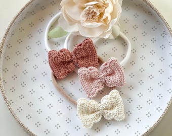 Diadema de lazo de crochet para bebé: conjunto de accesorios para el cabello de algodón suave para recién nacidos