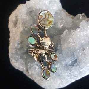 Stunning Adjustable Rainbow Abalone Ring: Handmade with Silver and engraved with leaves. Unique, One of a kind, gift for women, wearable art