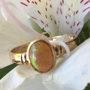 18k Gold Opal Ring- Handmade Elegant Colorful Gemstone Jewelry- Size 6.5 - Spiritual Gift for Her