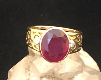 18k Gold Ruby and Diamond Ring -Handmade Jali Style -Size 8 -Conscious Artisan Jewelry -One of a Kind