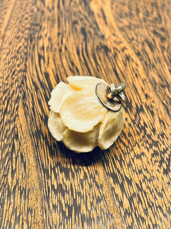 Antique Carved Tagua Nut Rose Flower Pendant Victo