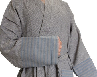 Bathrobe Handloom Unisex Gray Kimono Long Premium Turkish Cotton Bath Pool