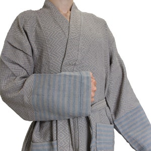 Bathrobe Handloom Unisex Gray Kimono Long Premium Turkish Cotton Bath Pool