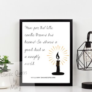 Shakespeare Quote, &quot;So Shines a Good Deed in a Naughty World,&quot; Literature Quote, Merchant of Venice, Digital Print, Printable Wall Art