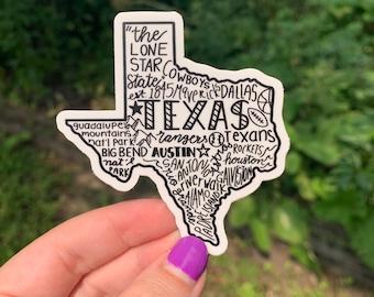 Texas Typography Vinyl Sticker (WATERPROOF) | Laptop, Water Bottle, Notebook, Car | State Outline, State Word Art Sticker | Gift, Present