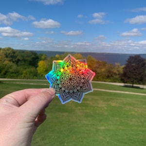 Holographic Mandala Sticker (WATERPROOF) • Laptop, Water Bottle, Car, Notebook • Mandala, Rainbow, Gift, Present