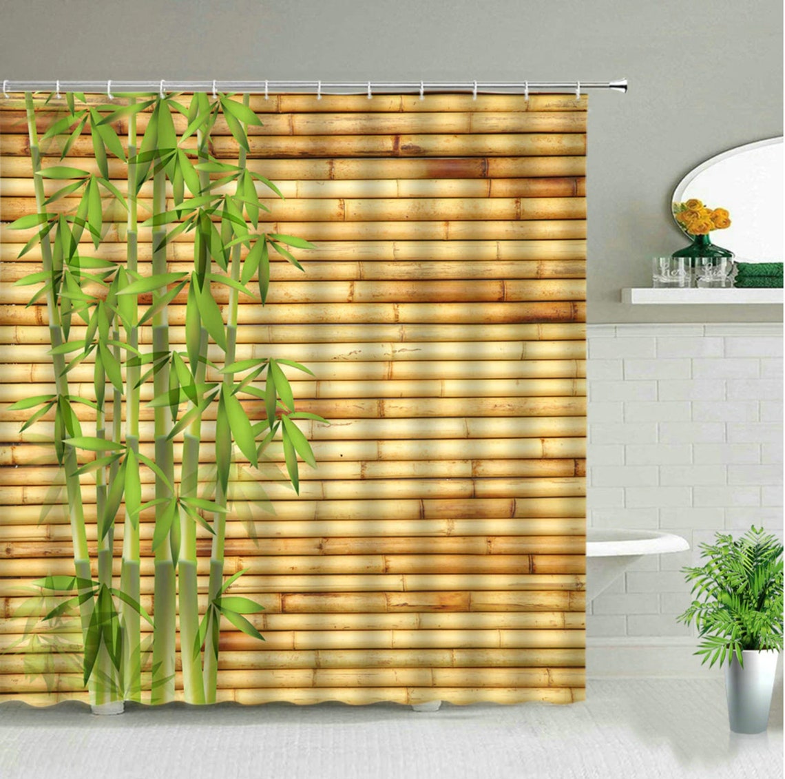 Rideau de douche en bambou Rideau de douche / Motif de grain Etsy