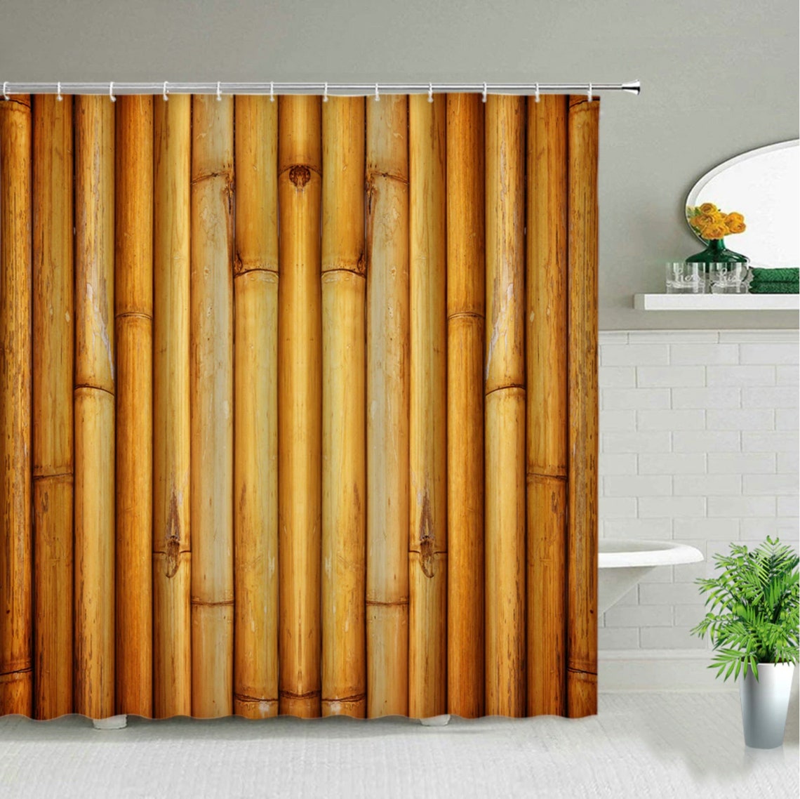 Bamboo Shower Curtain Shower Curtain / Wood Grain Pattern / Etsy