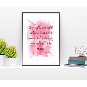 Good night PDF A4 Wall print / wall art print UK / wall decor / Shakespeare quote print / gift / printable / watercolor / A4 frame / nursery