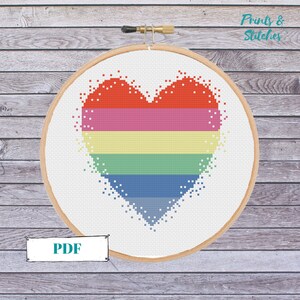 Rainbow Heart cross stitch pattern PDF
