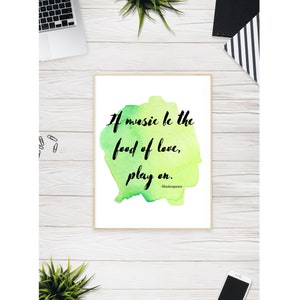 Music PDF A4 Wall print / wall art print UK / wall decor / Shakespeare quote print / gift / printable / watercolor / A4 frame / nursery