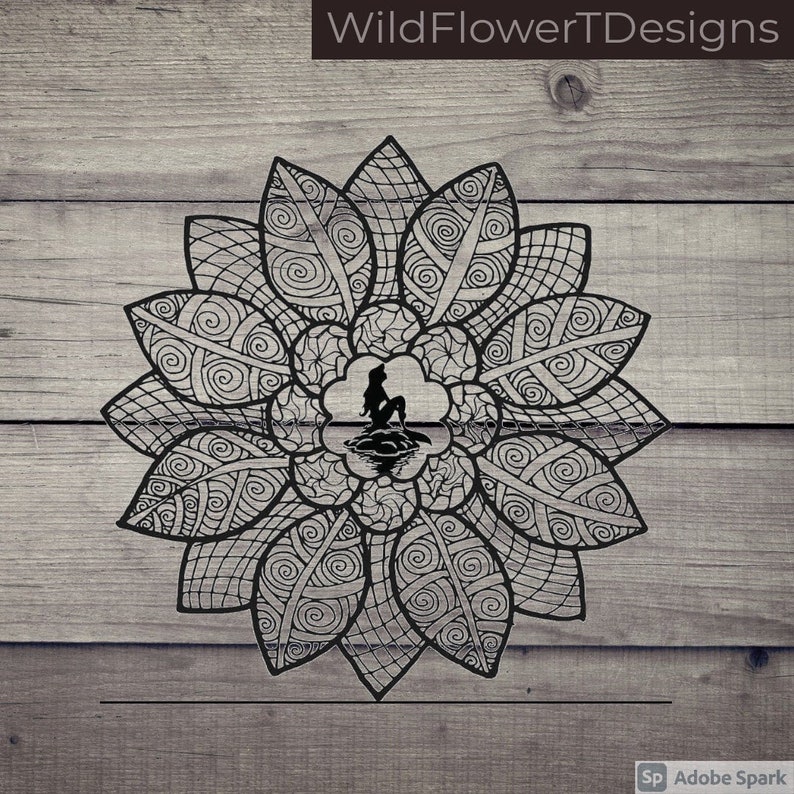 Ariel Mandala svg png Little Mermaid Disney Flower | Etsy