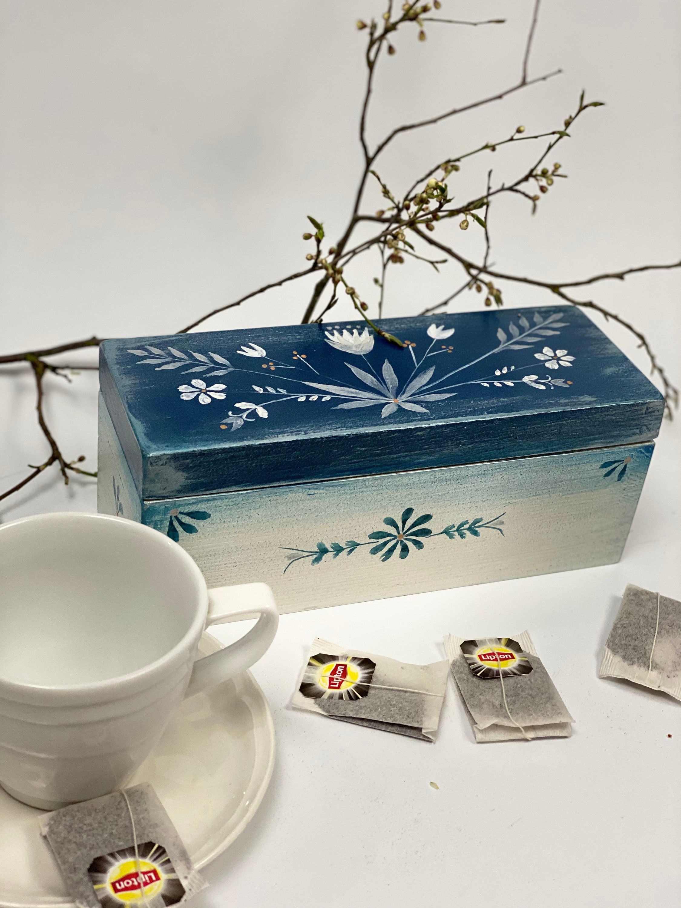 Tea storage Blue Small Box for Tea Bags Tea Chest Tea bag Etsy