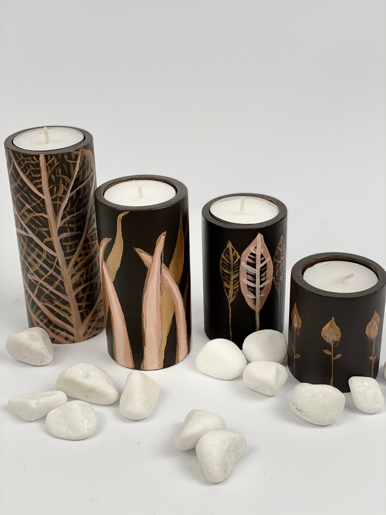 Wood Candle Holder Marble Imitation Grey Candlesticks Holder Etsy