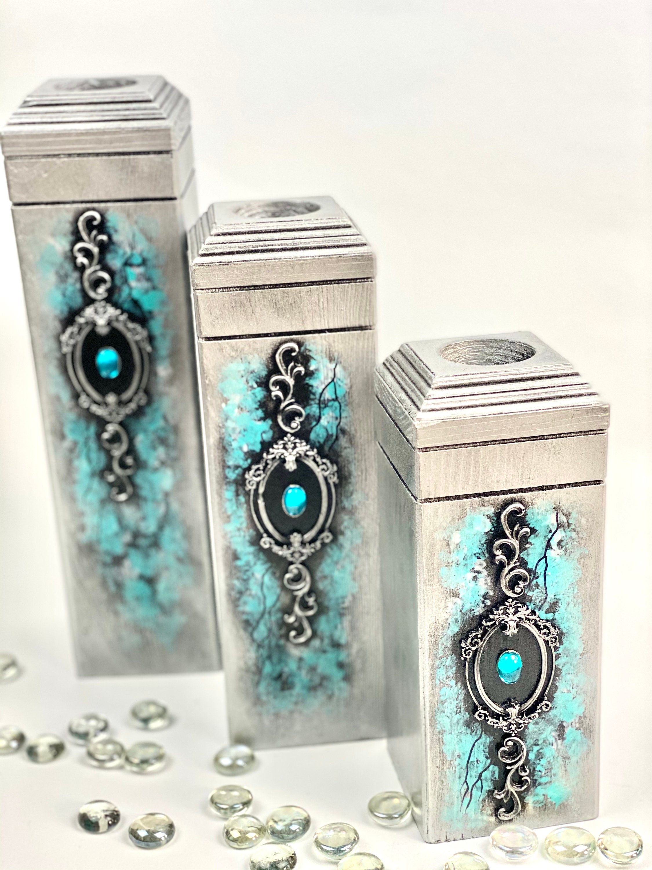 Antiker großer Kerzenständer 3er Set Holz Vintage handbemalt | Etsy