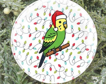 Personalized Budgie Christmas Ornament | Watercolor Pet Bird Holiday Gift