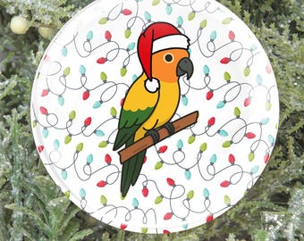 Personalized Sun Conure Christmas Ornament | Watercolor Pet Bird Holiday Gift