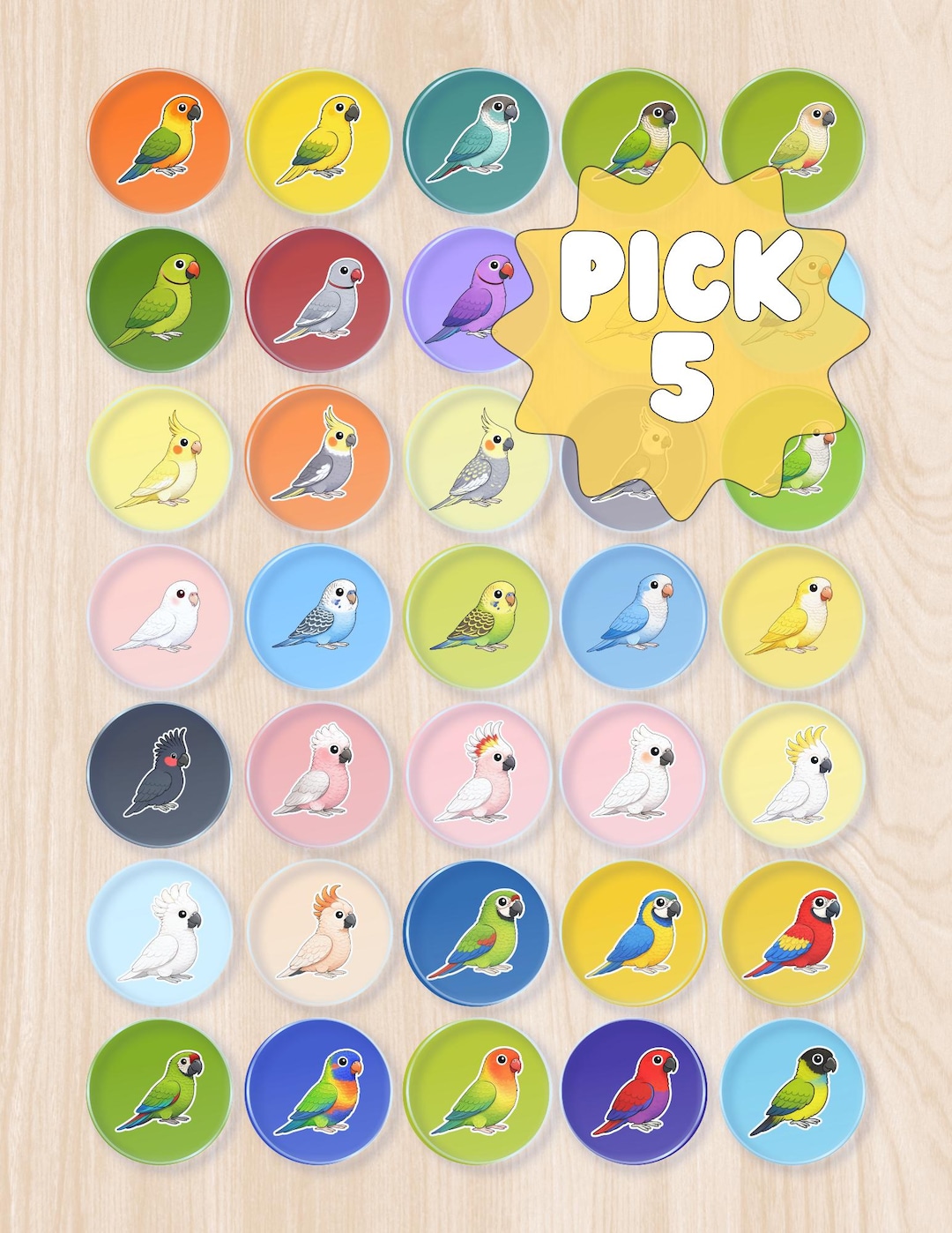 Cute Bird Button Pins 1.25” | Parrot Pin | Cockatiel Lovebird Budgie ...