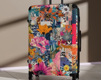 Benutzerdefinierte abstrakte Koffer mit Rollen Koffer mit Muster collage Koffer für Frauen Reisegepäck Tasche Geschenke für ihre mehrere Größen