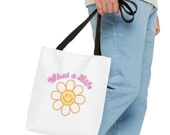 Happy tote bag what a life bag sac fourre-tout personnalisé accessoires bohèmes cadeaux pour elle