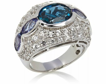 Women Jewelry 925 Sterling Silver London Blue Topaz, Tanzanite & White Zircon  Ring