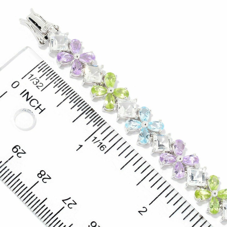 Women Jewelry 925 Sterling Silver Topaz Amethyst /& Peridot Multi Gemstone Bracelet