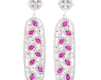 Women Jewelry 2.75" 12.17ctw Ruby & Zircon Multi Gemstone Drop Dangle Earrings Sterling Silver