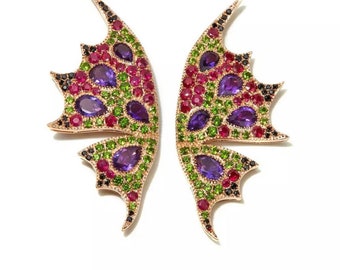 Women’s Jewelry Collection Rose Vermeil Multi Gemstone Butterfly Design Sterling Silver Earrings