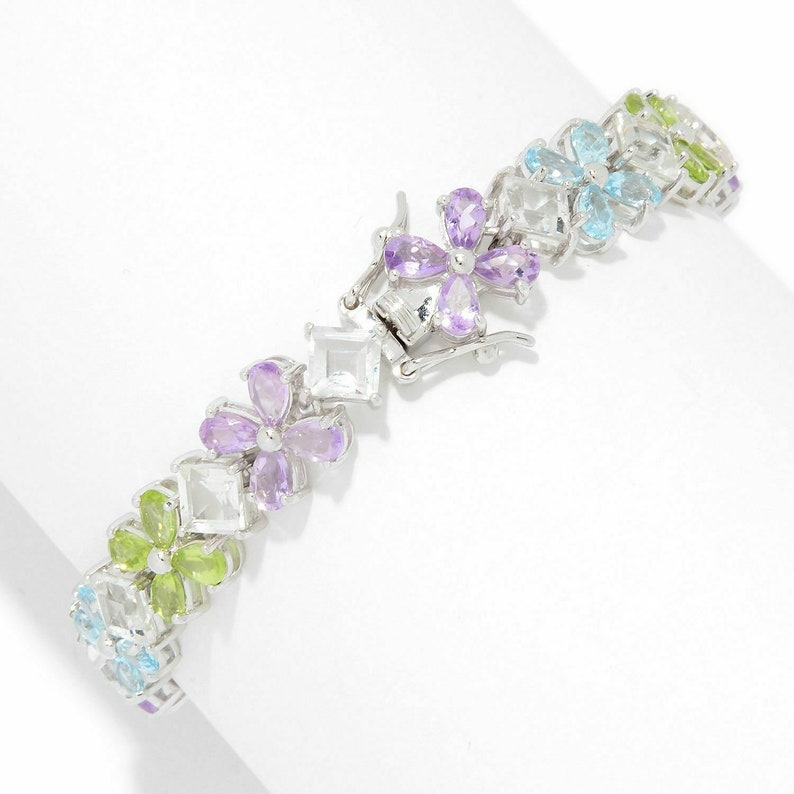Women Jewelry 925 Sterling Silver Topaz Amethyst /& Peridot Multi Gemstone Bracelet