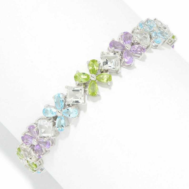 Women Jewelry 925 Sterling Silver Topaz Amethyst /& Peridot Multi Gemstone Bracelet