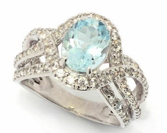 Women Jewelry 925 Precious Sterling Silver 2.91ct Aquamarine & White Zircon Gemstone Ring