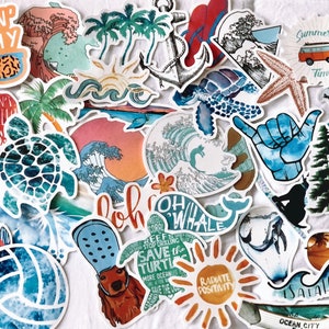 BEACH STICKER PACK - beach stickers aesthetic stickers boho stickers gift ideas for her turtle stickers surfing stickers wave stickers